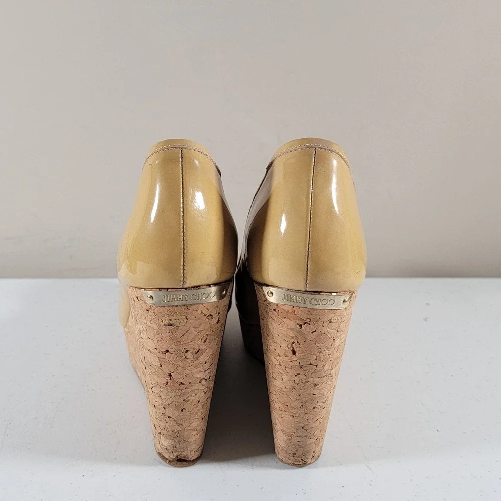 Jimmy Choo Papina Womens 9.5 Patent Leather Cork Wedge Platform High Heels Shoes - Picture 3 of 11